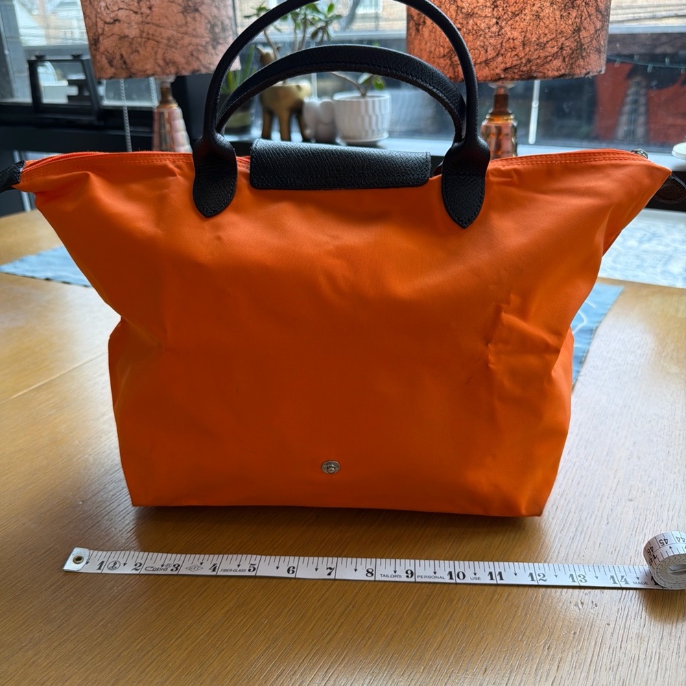 Longchamp Orange Tote with Black Trim and Handles - Picture 3 of 8